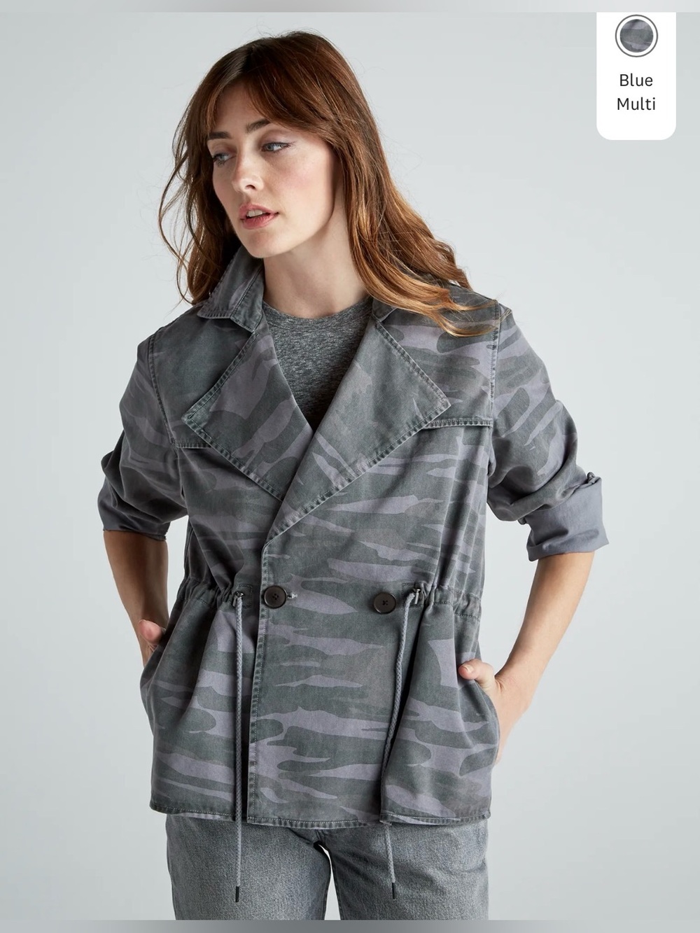 Lucky Brand Women's Camo-Printed Cropped Trench Coat Jacket, GUC